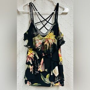 White House Black Market Floral Ruffle Top